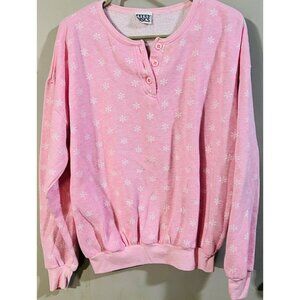 Trend Basics Pink Snowflake XL Henley Pullover Sweatshirt